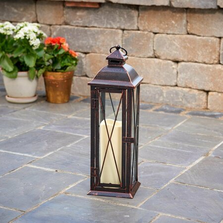 Smart Solar Smart Living 16 in. Glass/Metal Siena LED Candle Lantern Bronze 84036-LC